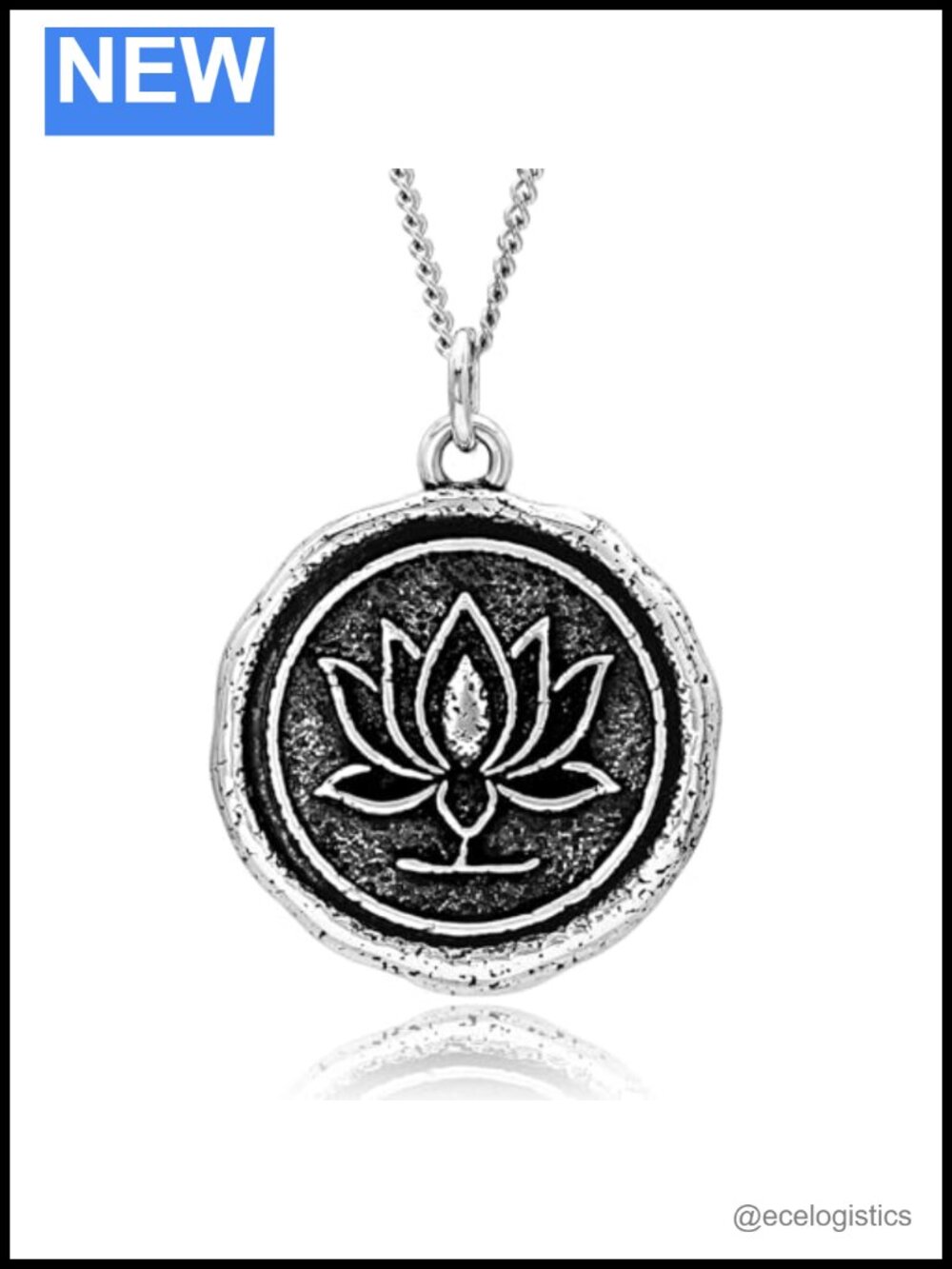 Lotus Pendant Necklace 925 Sterling Silver Charm Wax Seal Talisman 20 in